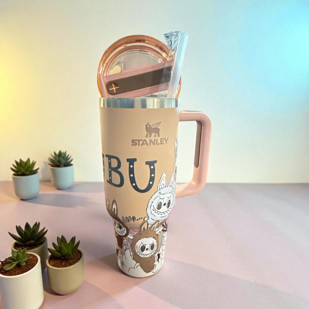 Stanley Pink and Cream Illustrated Tumbler with Straw